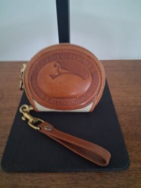 Dooney & Bourke Brown and Cream Leather Coin Wristlet Some Marks On The Bottom